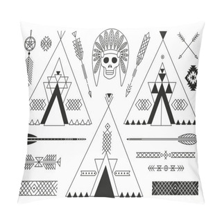 Personality  Collection Of Native American Tribal Stylized Elements For Design. Pillow Covers