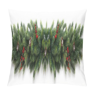Personality  Christmas Garland With Red Berries And Cones, Isolated On White. Pillow Covers