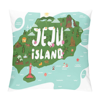 Personality  Welcome To Jeju. Set Of Jeju Tourist Attractions Such As Hallim Park, Tourism Diving Pillow Covers