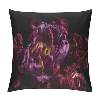 Personality  Faded Tulip Leaves On Black Background Pillow Covers