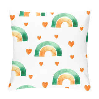 Personality  Watercolor Seamless Pattern With Rainbows And Hearts. Children's Illustration With A Rainbow And Hearts For The Design Of Children's Clothing, Fabrics, And Rooms. Cute Pattern For Kids. Pillow Covers