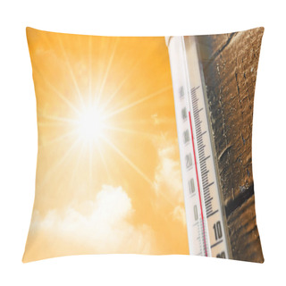 Personality  Thermometer Is Hot In The Sky, Concept Of Hot Weather. Pillow Covers