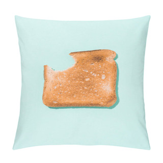 Personality  Top View Of Bitten Crunchy Toast On Blue Surface Pillow Covers