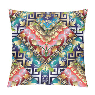 Personality  Colorful Vintage Striped Greek Key Seamless Pattern. Floral  Pillow Covers