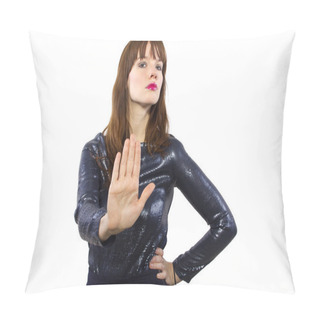 Personality  Woman Refusing Or Saying No With Hand Gesture Pillow Covers