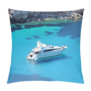Personality  Luxury Yacht, Anchored In A Beautiful Bay  Pillow Covers
