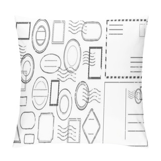 Personality  Postal Letter With Postmark Stamps, Black Postage Of Various Shape As Circle, Square, Rhombus Isolated On White Pillow Covers