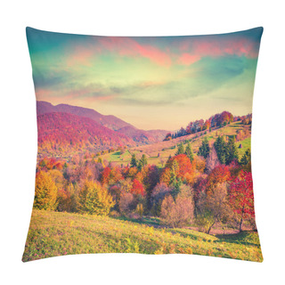 Personality  Colorful Autumn Sunset In Mountain Village Pillow Covers