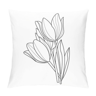 Personality  Tulip Flowers Sketch. Vector Pillow Covers