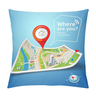 Personality  Folded Maps Navigation With Red Color Point Markers Pillow Covers