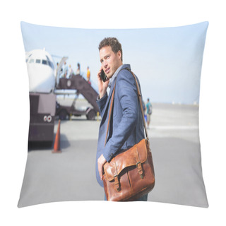 Personality  Business Man On Smartphone By Plane Pillow Covers