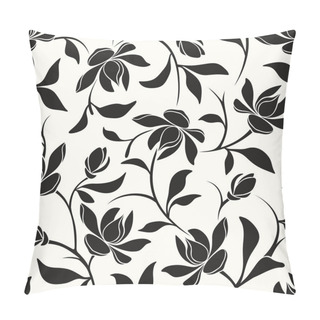 Personality  Seamless Black And White Floral Pattern. Vector Illustration. Pillow Covers