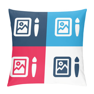 Personality  Art Blue And Red Four Color Minimal Icon Set Pillow Covers