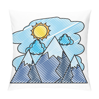 Personality  Doodle Nature Mountains With Sun And Clouds Landscape Vector Illustration Pillow Covers