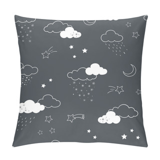 Personality  Fun Clouds Seamless Pattern, Hand Drawn Doodles Stars, Clouds, Moon - Great For Textiles, Banners, Wallpapers, Bed Linen - Vector Surface Design Pillow Covers