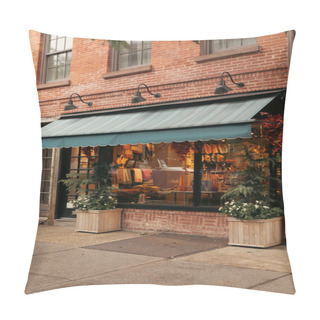 Personality  Showcase Of Shop On Facade Of Building On Street In New York City Pillow Covers