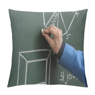 Personality  Cropped Image Of Professor Drawing With Piece Of Chalk At Blackboard Pillow Covers