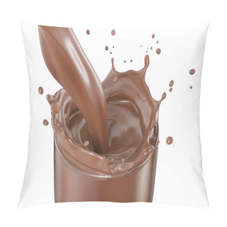 Personality  Glass With Liquid Chocolate Pour And Splash. On White Background. Viewed From Above. Clipping Path Included. Pillow Covers