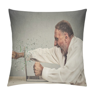 Personality  Furious Senior Businessman Throws Punch Into Computer  Pillow Covers
