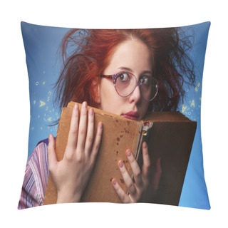 Personality  Young Wizard Girl With Old Magic Book And Letters. Pillow Covers