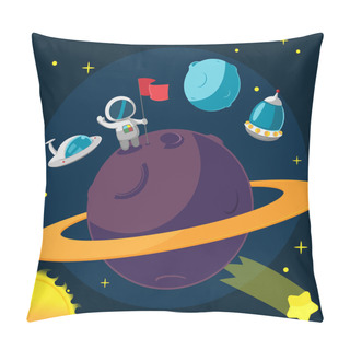 Personality  Spaceman Planet Success Cartoon Background Vector Pillow Covers