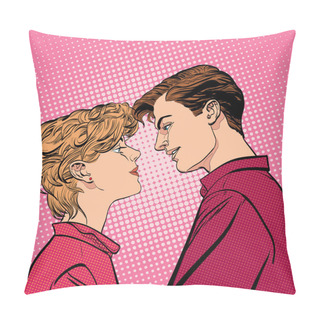 Personality  Lovers Couple Kissing, Romantic Kiss. Romance Valentines Day Illustration. Happy Valentines Day. Concept Idea Of Advertisement And Promo. Pillow Covers