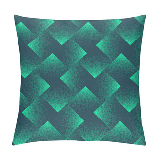 Personality  Angled Rhombus Structure Seamless Pattern Trend Vector Turquoise Abstract Background. Halftone Art Illustration For Textile Print. Endless Graphic Repetitive Jade Green Wallpaper Dot Work Texture Pillow Covers