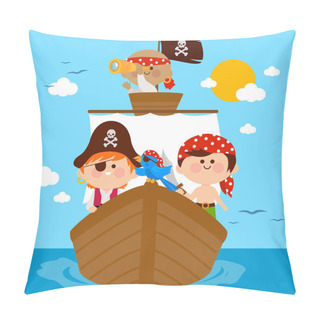 Personality  Pirates Sailing On A Ship At The Sea. Vector Illustration Pillow Covers