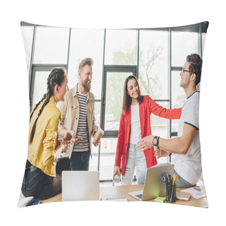 Personality  Diverse Business Team Having Fun While Working In Light Workspace Pillow Covers