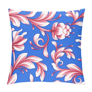 Personality  Abstract Seamless Floral Pattern, Red And Royal Blue Background Pillow Covers