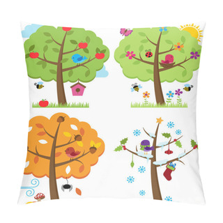 Personality  Vector Set Of Four Seasons Trees With Birds Pillow Covers