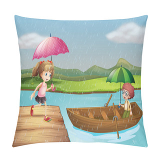 Personality Girl And Boy In The Rain At The Park Pillow Covers