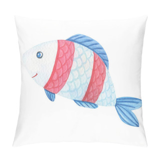 Personality  Cute Watercolor Cartoon Fish With Red Stripes. Watercolour Isolated Image On A White Pillow Covers