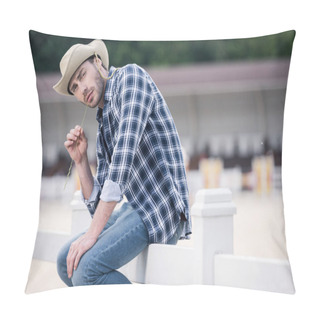 Personality  Handsome Man In Cowboy Hat  Pillow Covers