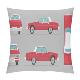 Personality  Vector Sedan - Side View - Front View - Back View - Top View. Cartoon Car Flat Style Pillow Covers