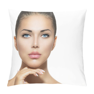 Personality  Beauty Portrait. Beautiful Spa Woman Touching Her Face Pillow Covers