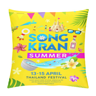 Personality  Happy Songkran Thailand Summer April Poster Vector, Design Yellow Background, Illustration Pillow Covers