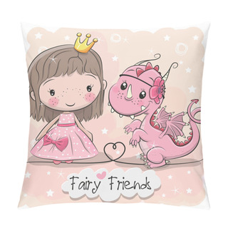 Personality  Greeting Card With Cute Cartoon Fairy Tale Princess And Dragon Pillow Covers