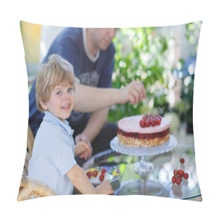 Personality  Little Boy And His Father Eating Cherry Cake. Pillow Covers