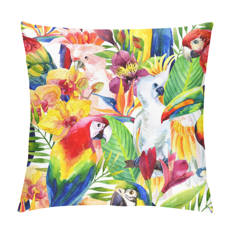 Personality  watercolor parrots with tropical flowers seamless pattern pillow covers