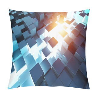 Personality  Glowing Black Blue And Orange Abstract Squares Background Pattern 3D Rendering Pillow Covers