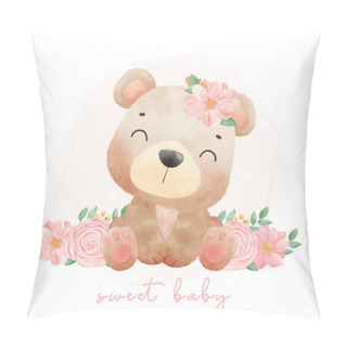 Personality  Cute Watercolor Sweet Floral Baby Teddy Bear Wildlife Woodland Nursery Animal Hand Drawn Painting Illustration Vector Pillow Covers