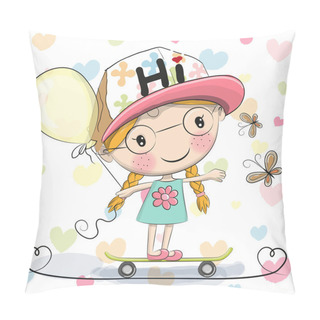 Personality  Cute Cartoon Girl With Balloon Pillow Covers