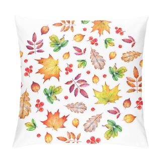 Personality  Circular Composition With Autumn Leaves And Berries On White Background. Pillow Covers