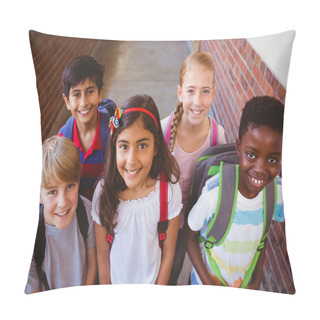 Personality  Smiling Little School Kids In School Corridor Pillow Covers