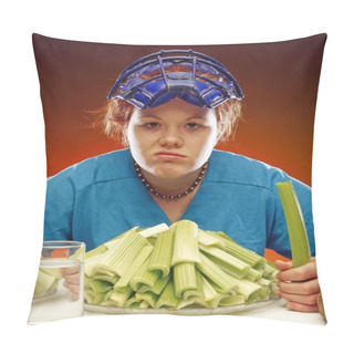 Personality  Woman In Sports Gear Eating Celery Pillow Covers