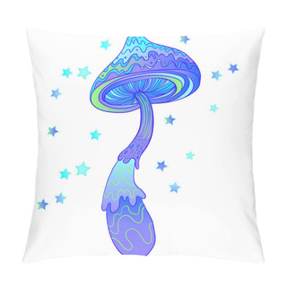 Personality  Magic Mushrooms. Psychedelic Hallucination. Vibrant Vector Illustration. 60s Hippie Colorful Art In Pink Pastel Goth Colors Isolated On White. Pillow Covers