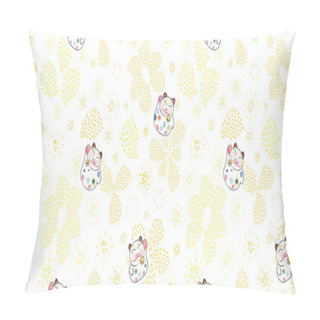 Personality  Vector Golden Fireworks Floral Kawaii Cat Pattern. Pillow Covers