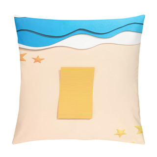 Personality  Top View Of Paper Beach With Yellow Towel And Starfishes On Sand Near Ocean Pillow Covers