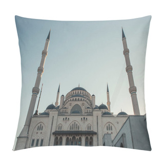 Personality  Low Angle View Of Mihrimah Sultan Mosque Against Cloudless Sky In Istanbul, Turkey Pillow Covers